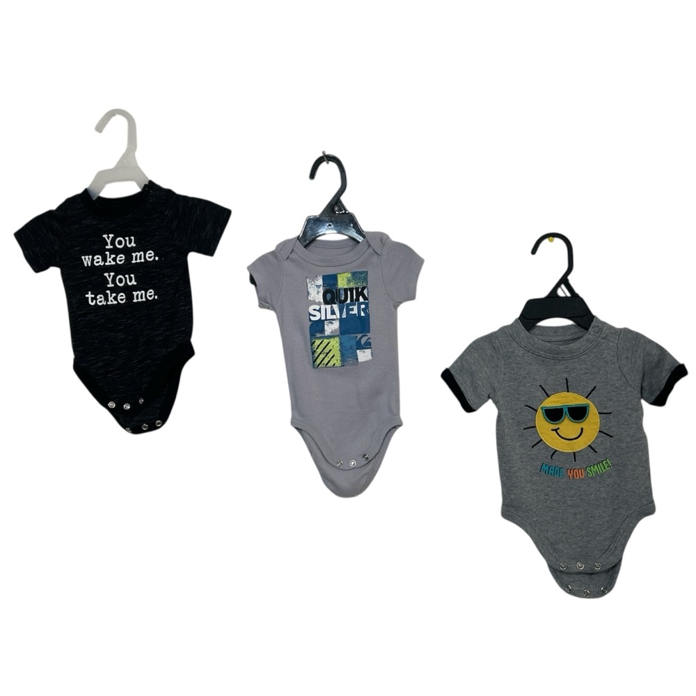 Lot of 3 Quiksilver & Garanimals 0-3M Graphic Short Sleeve Bodysuits
